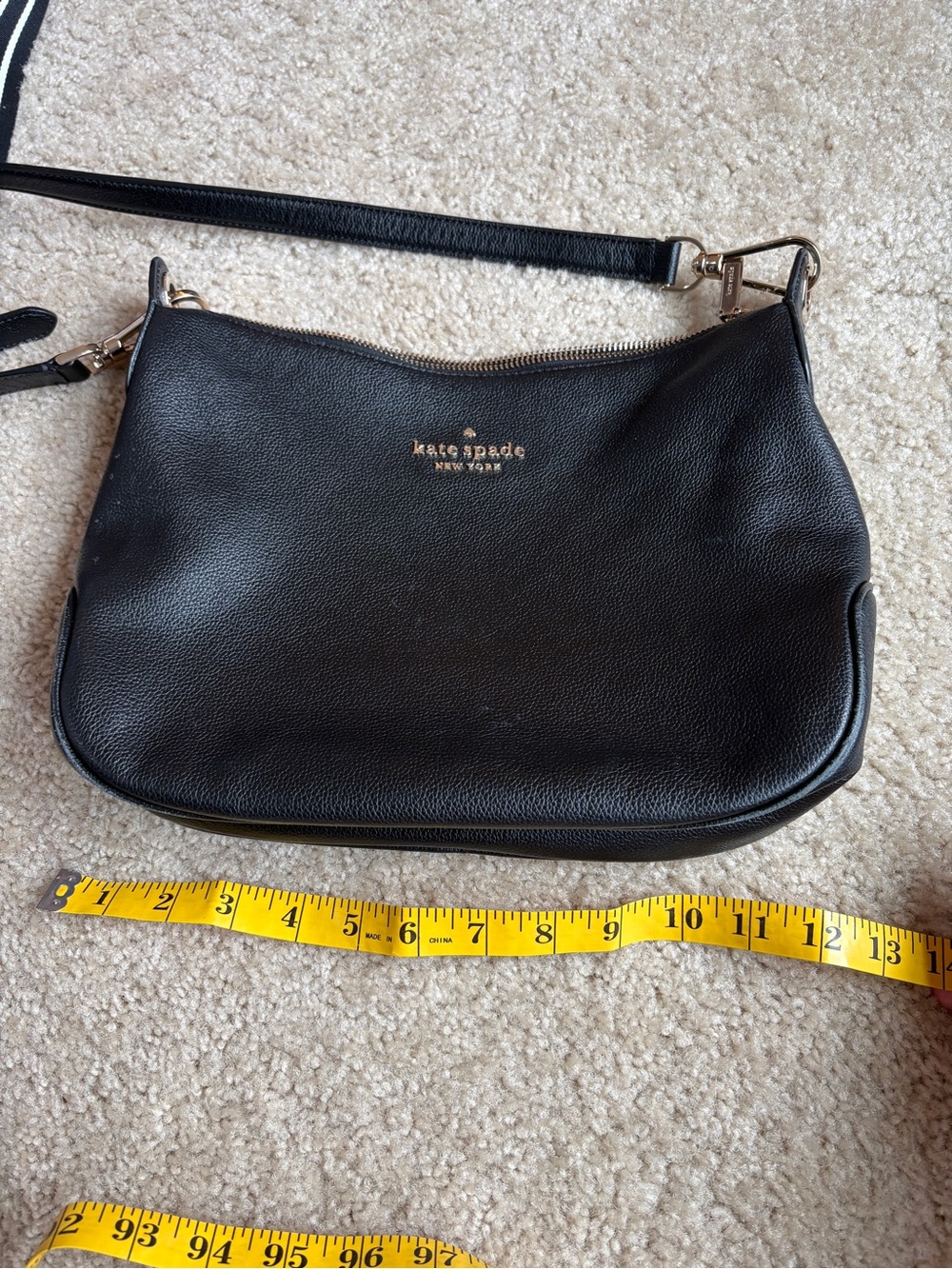 kate spade Black Pebbled Leather Crossbody with Gold Logo